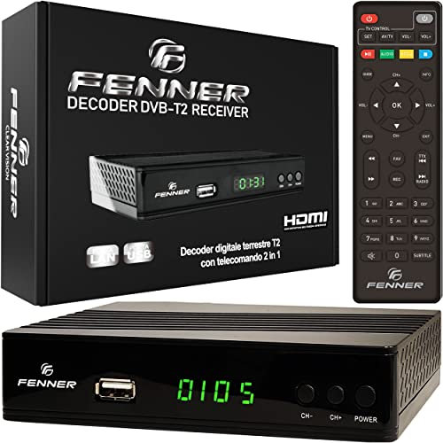 Decoder DVB-T2 HD 1080p con un telecomando comandi il TV ed il Decoder SINTONIZZAZIONE AUTOMATICA, HDMI HEVC Main 10 Bit H265 Dolby-Digital+ USB SCART IL DECODER NON REGISTRA