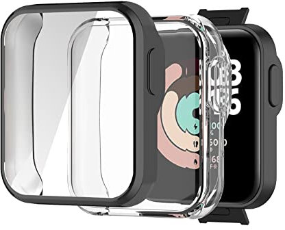 ToVioc Cover Compatibile con Xiaomi Mi Watch Lite Custodia Full Protezione, [2 Pezzi] [Anti-Graffio] Shell con Pellicola Protettiva per Xiaomi Mi Watch Lite - Nero & Trasparente