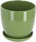 KOTARBAU® Pot de fleurs, en céramique, pour fleurs, plantes, diamètre : 13 cm, avec bac d'égouttement, vert