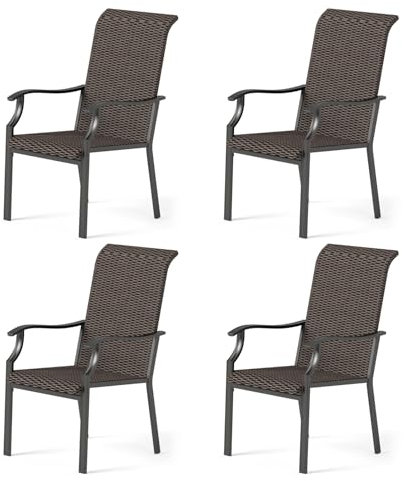 MFSTUDIO Patio Dining Chairs Set of 4, High-Back Outdoor Wicker Rattan Chairs with Oversized Seat, Metal Frame All-Weather Conversation Set for Patio, Backyard, Garden and Poolside, Multibrown