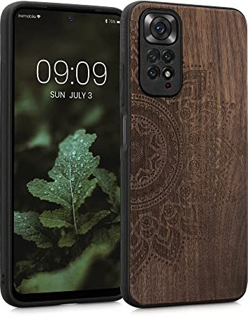 kwmobile Hülle kompatibel mit Xiaomi Redmi Note 11 / Note 11S Hülle - Holz Case - Handy Cover - TPU Handyhülle in Dunkelbraun Aufgehende Sonne