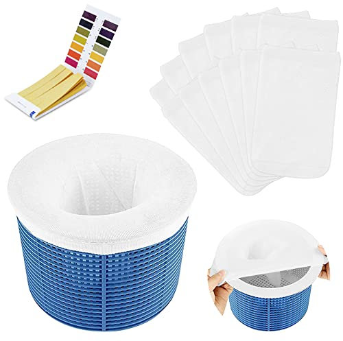 Flintronic 12PCS Calcetines Skimmer Piscina, Filtros de Skimmer, Calcetines Reutilizables de Malla de Nailon para Filtro de Piscina,con Papel de Prueba de PH, para Capturar Hojas,Cabello,Basura-Blanco
