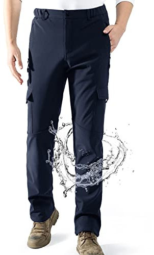 AOLI RAY Herren Wanderhose Wasserdicht Gefüttert Outdoorhose Skihose Trekkinghose Winddicht Warm Softshellhose mit 6 Taschen für viele Outdoor-Aktivitäten Dunkelblau M