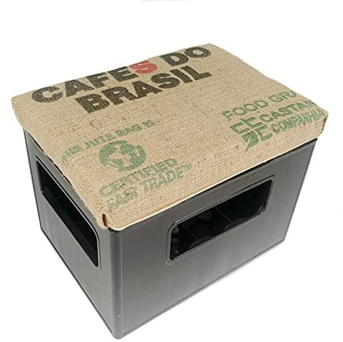 gepolsterter Bierkastensitz, Hocker, Sitzauflage für Getränkekisten mit echtem originalen Kaffeesack (Verschiedene Motive) aus Jute