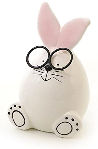 Posiwio dekorativer niedlicher Osterhase als Ei mit Brille Keramik weiß-schwarz mit rosa Ohren in verschiedenen Größen (klein)