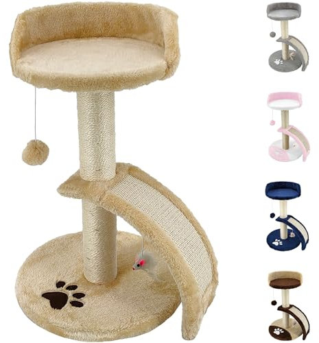Beltom® TIRAGRAFFI PER GATTI ALTO 54 CM. GRAFFIATOIO PARCO GIOCHI GIOCO DA GATTO CON CORDA SISAL E CUCCIA ALBERO GRAFFIO PALESTRA - Beige