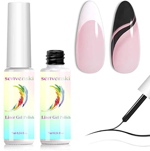 Senvenski Liner Gel Nail Polish Kit - UV/LED Soak Off Nail Art Set with Black White Colours | Paint Design Manicure Gift Kit for Women Salon Home Use (LX2-002)