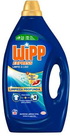 Wipp Express Detergente Líquido Limpio y Liso para lavadora (35 lavados), detergente líquido para lavadora para una limpieza profunda, jabón para ropa