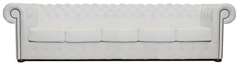 Chesterfield Bank Class Leder | 5-Sitzer | 2 bis 4 Wochen Lieferzeit (Weiß)