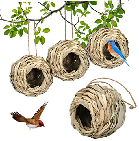 HoveeLuty Hanging Vogel Nest Outdoor Gras Gewebtes Vogelhaus Hängende Vögel Hütte Für Garten Patio Rasendekoration 4pcs 12 * 12 * 6 cm