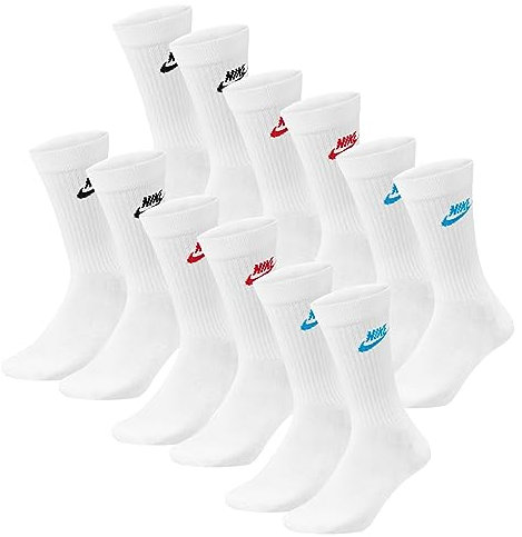 Nike DX5025-6 Paar Sportsocken - weiss/schwarz/Multicolor - Sportswear Everyday Essential CREW Socken 34/38/42/46/50 - Damen, Herren, Unisex, Farbe:Multicolor, Größe:46-50