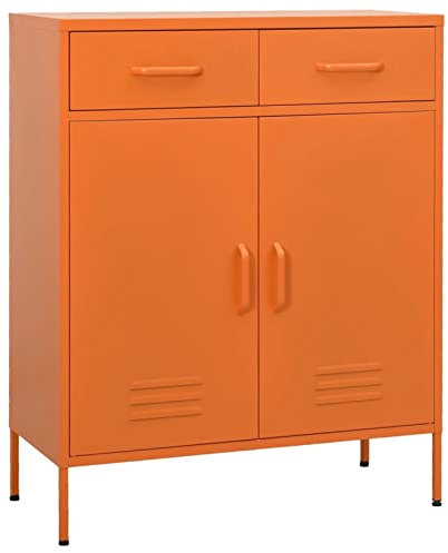 Homgoday Lagerschrank mit 2 Schubladen Stahlschrank Schrank Beistellschrank Mehrzweckschrank Bücherschrank Standschrank Metallschrank Orange 80x35x101,5 cm Stahl
