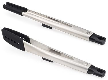 Joseph Joseph Elevate Fusion 2 Pinze da Cucina e Chef, per Spaghetti, Barbecue, Accessori in Silicone senza BPA, Antiaderente, Resistente al Calore, Manico in Acciaio Inox, Poggia Utensili Integrato