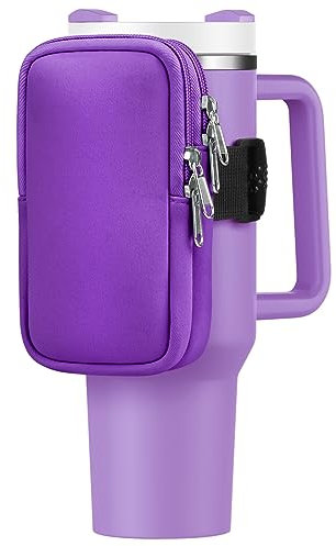 Water Bottle Pouch for Stanley Cup 40oz 30oz, Running Water Bottle Bag for Cards, Keys, Phone, Gym Accessories for Men Women, Travel Tumbler Mug Pouch Compatible with Stanley, Simple Modern(Purple)