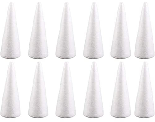 Cônes en mousse blanc polystyrène cône artisanat mousse cône arbre de Noël mousse de polystyrène pour table de Noël pièce maîtresse décoration de mariage (12 pièces, 10 cm) mannequins de gâteau