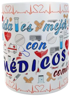 Siempre en tu mano Taza Personalizada sanitarios. MÉDICOS. Frase La vida es mejor con MÉDICOS como tú. Y tirita con NOMBRE. Taza de Cerámica.