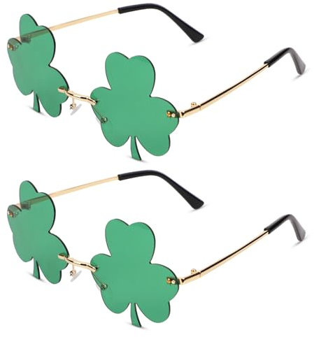 XIHIRCD 2 Paar Grüne Kleeblatt Brille, St. Patrick's Day Irisch Kleeblatt Sonnenbrille Kobold Kostümbrille St. Patricks Day Accessoires für Damen Herren Kinder Erwachsene (Dunkelgrün)