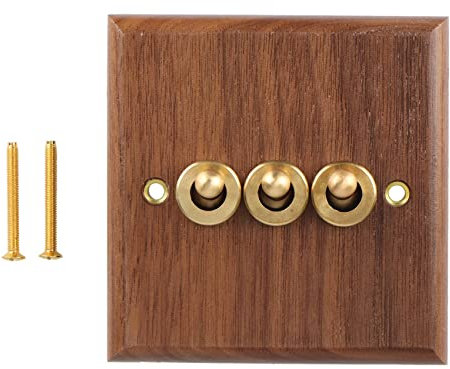 Kopinma Wall Light Switch, American Industrial Style Light Switch Socket, Solid Wood Brass Toggle Switch Plate, Antique Home Stay Switch, Retro Toggle Switch