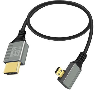 RIIEYOCACâble UHD 8K HDMI mâle vers Micro HDMI mâle 48Gbps haute vitesse 2.1 supportant 8k@60Hz, 1080p, ARC, 3D, pour DVR, HDTV (Angle droit, 0.5m)