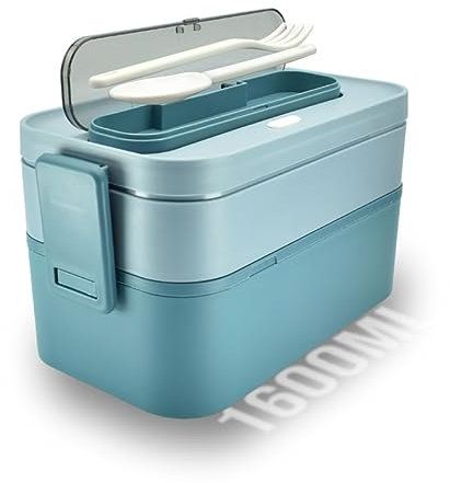 Bento Lunch Box for Adults and Kids 2 Layer Lunchbox 1600ml Large Capacity Bento Box with Compartments and Utensil Set Double and Single Layer Lunchbox for Work School Picnics. (Blue)