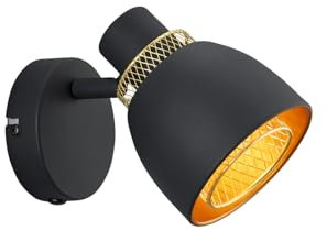 meineWunschleuchte 1-flammiger Wandstrahler Metall Schwarz Gold mit Drahtgitter, Höhe 14cm