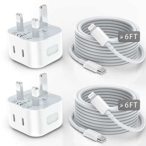 2-Pack iPhone 20W USB-C Wall Charger - Dual Port Fast Charger with 2M Lightning Cable - Compatible with iPhone 14, 13, 12, 11 Pro/Pro Max