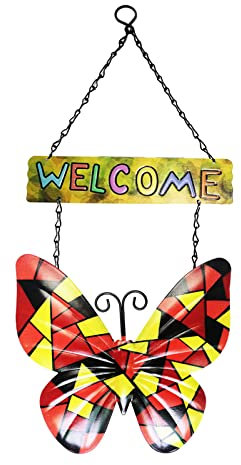 Panneau de bienvenue vintage en métal pour porte d'entrée Décoration murale à suspendre Extérieur D