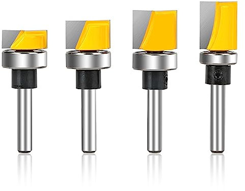 Yueqing Zhongji 4Pcs 1/4 Inch Shank Hinge Mortising Flush Trim Template Router Bit Set with Ball Bearing Carbide Router Bits Pattern Bit Offset Flush Trim Template1/4-Inch Shank