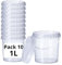GROWMANIA Pack x10 Cubo Plástico 1L Transparente con Asa – Tupper Hermético Apto para Alimentos, Líquidos y Pintura - Bote Almacenamiento – Tarro Contenedor Resistente