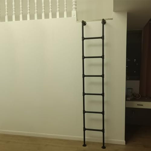 AYVADA 4ft 5ft 6ft 7ft 8ft 9ft Loft Ladder for Apartments, Emergency Egress Ladder for Window Well, Black Wrought Iron Safety Climbing Ladder for Bunk Bed, 100-300cm(290cm/114in)