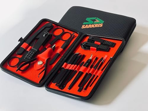 Manicure Set - 18pcs, Nail Cutter Stainless Steel by SARKRIS for Male/Female for Manicure, Grooming Set Stainless Steel Nail Care Tools for Home and Travel (Large)