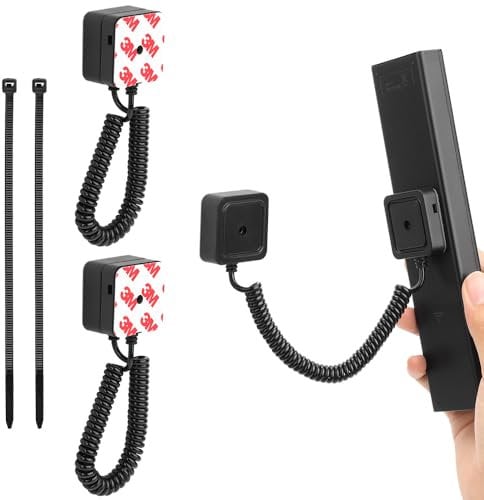 2-Pack Remote Control Magnetic Holders with Spring Ropes - Safely Secure Remotes & Small Items, Wall-Mount with Adhesive, Anti-Loss, Rapid Adsorption, Extendable Spring (Black 2 Pack)