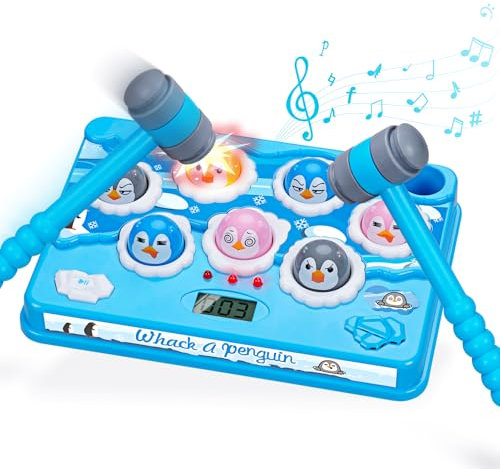FS Penguin Toys for Ages 3-5 Year Old Boys and Girls, Pound Penguin Game for Toddler,Interactive Educational Toys for 3 4 5 6 Year Old Boy Girl, Pounding Toy for Kid with 2 Hammers, 36 Levels
