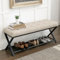 LUE BONA Schuhbank,Schuhbank mit Sitzfläche,Schuhschrank mit Sitzbank und Leinen Gepolstertem,Sitzbank Flur mit Metallrahmen für Eingangsbereich,Wohnzimmer,Flur,113 x 38 x 46 cm,Leinen