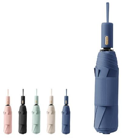 Französischer Stil Automatik, Kompakt Reise Faltender Regenschirm mit 7 cm Klettverschluss/8 Rippen/Klein Leicht/Teflon Beschichtung/UV Schutz/wasserdicht/Regen/Sonne/Tasche/Rucksack/Damen/Kinder