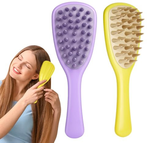 LOPHE Kopfhaut Massagebürste, 2 Stück Shampoobürste mit langem Griff, Kopfhautmassagegerät für Nass- und Trockenanwendungen, Tiefenreinigende Kopfhaut-Massagebürste, Geeignet für die Dusche(Lila+Gelb)