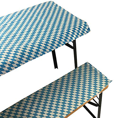 NYVI Bierbankauflagen Set NYVIGala 130x70 cm Bayrische Raute - 1x Tischdecke für 110x50 cm Biertische & 2X Gepolsterte Auflage für 110x25 cm Bierbänke - Sitzauflage für Bierzeltgarnitur