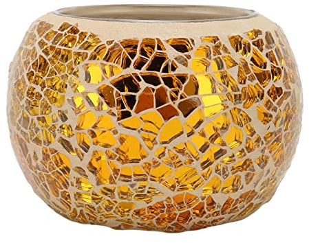 Baxnore Mosaic Kerzenhalter, Glas -Tee -Lichthalter, Goldglaskerzenhalter, Teelight Bowl -Kerzenhalter, Votivkerzenhalter für Esstisch