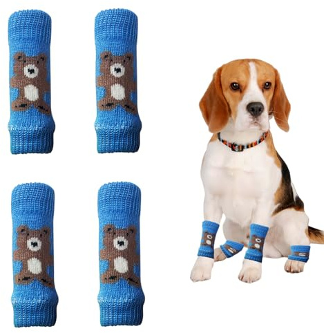 OTKARXUS Hunde-Beinstulpen, 4 Stück niedlicher Bär, Ellenbogenschutz, Winter, weich, warm, gestrickt, Haustier-Beinschutz für Kätzchen, Welpen, kleine Hunde, Katzen