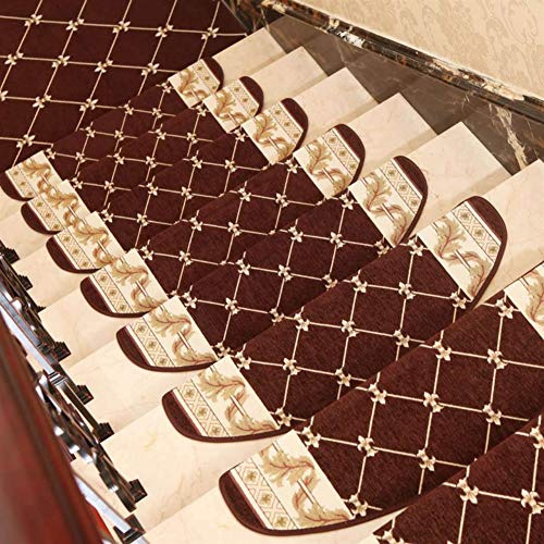 Rutschfeste, waschbare Stufenmatten – Set mit 3 Stufenmatten im orientalischen Vintage-Renaissance-Muster, halbrund Stufenmatten für Treppen, Kaffeefarbe – 24 x 75 cm, Vintage-orientalisches