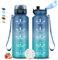 Gourde 1,5l, Gourde Sport, Gourde Anti-Fuite, Gourde Motivation avec Marqueur de Temps, Gourde Graduée pour 1 Journee, Facile à Nettoyer, Gourde Adulte, Bouteille pour Running, Voyage, Extérieur, Yoga