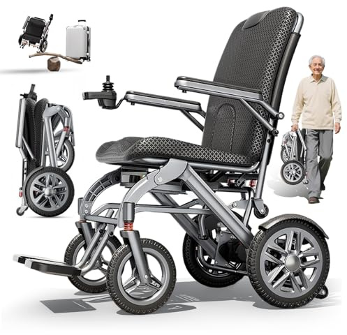 ZQHQKJ Rollstuhl elektrisch faltbar – Elektrorollstuhl leicht (16,8 kg) mit 400W Motor, 22 cm Vorderrad, 10-50 km Reichweite, klappbar, 150 kg Tragkraft, ideal für Reisen und Outdoor,30A