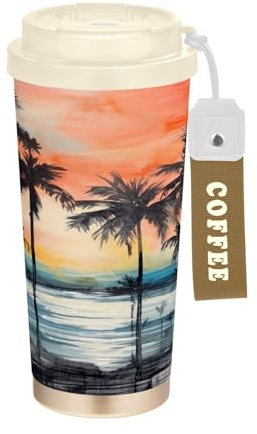 Ewusp Palm Tree Insulated Coffee Mug 500 ml Stainless Steel Travel Tumbler BPA Free Reusable Vacuum Double Wall Coffee Cup