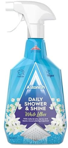 RYYN® Daily Shower Shine Spray Cleaner 750ml Prevents Soap Scum Limescale Water Marks Buildup No Scrub Leave On Bathroom Maintainer for Sparkling Clean Glass Tiles Grout Acrylic Chrome Fresh Scent