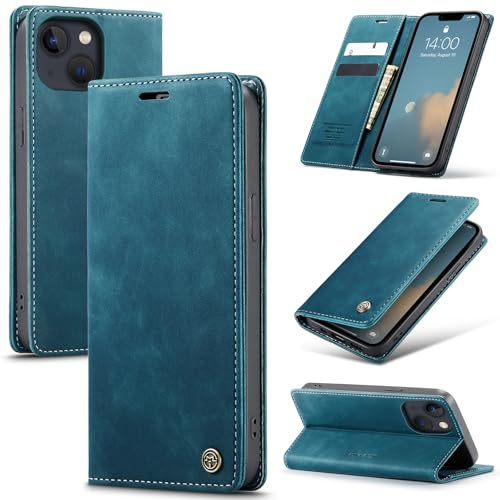 Azororo Handyhülle für iPhone 13 Mini 5G Hülle Premium Lederhülle Flip Case Magnet Tascher Kartenfach Standfunktion Klapphülle Schutzhülle für iPhone 13 Mini,Blaugrün