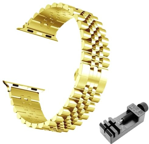 Quirxio Cinturino in acciaio metallico per Apple Watch Ultra Band 49mm 46mm 44mm 38mm 42mm Bracciale di ricambio IWatch Series 10 9 8 7 6 5 45mm 41mm Cinturini per orologi in ACCIAIO INOSSIDABILE(Gold