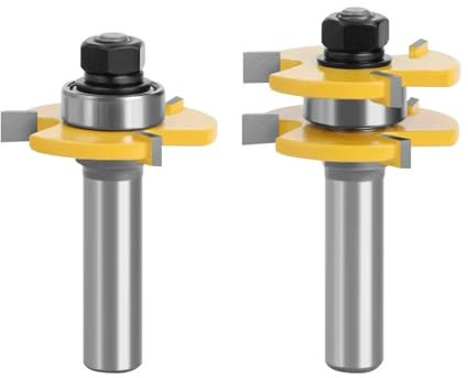 Lot de 2 fraises à rainure et languette, tige de 12 mm, 3 dents, en forme de T, for sculpture sur bois, for parquet(12.7mm)