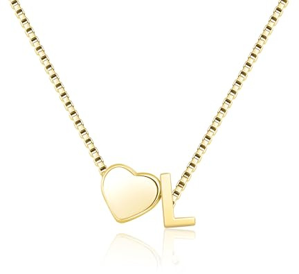 RMMD Kette Gold/Silber Damen - 18K Vergoldet/Weißgold Herz Kette mit Buchstabe Personalisierte Halskette Goldkette Necklace Women Jewelry Schmuck Geschenke für Freundin Frauen Teenager Mädchen
