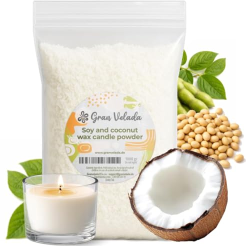 Gran Velada - Soja-Kokos-Wachs in Pulverform 1000 gr | Natürliches Pflanzenwachs für Duftkerzen, Hohe Duftölaufnahme, Vegan, Ideal für Glaskerzen und Wachsverdampfer, DIY Kerzenherstellung Set