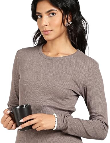 TURTLE Women's Pyjama Set Long Sleeve Pyjamas Two Piece Comfy Sleepwear and Loungewear Set Ribbed Pj Set (L, Brown)